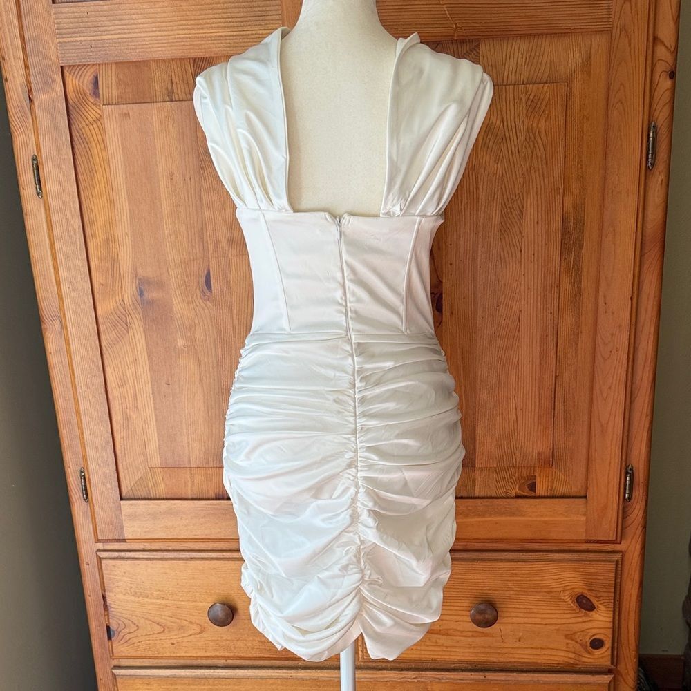 Ingredient Elegant White Ruched Dress.  Size Medium - Picture 3 of 7